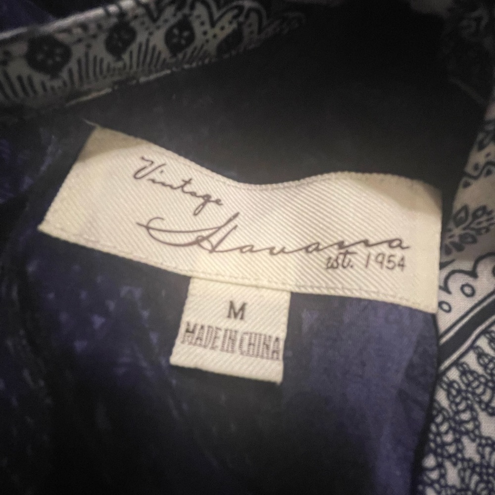 Vintage Havana Navy, Blue & White Print Dress M FREE SHIP - Picture 3 of 5